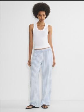 Aritzia blue and white striped linen pants